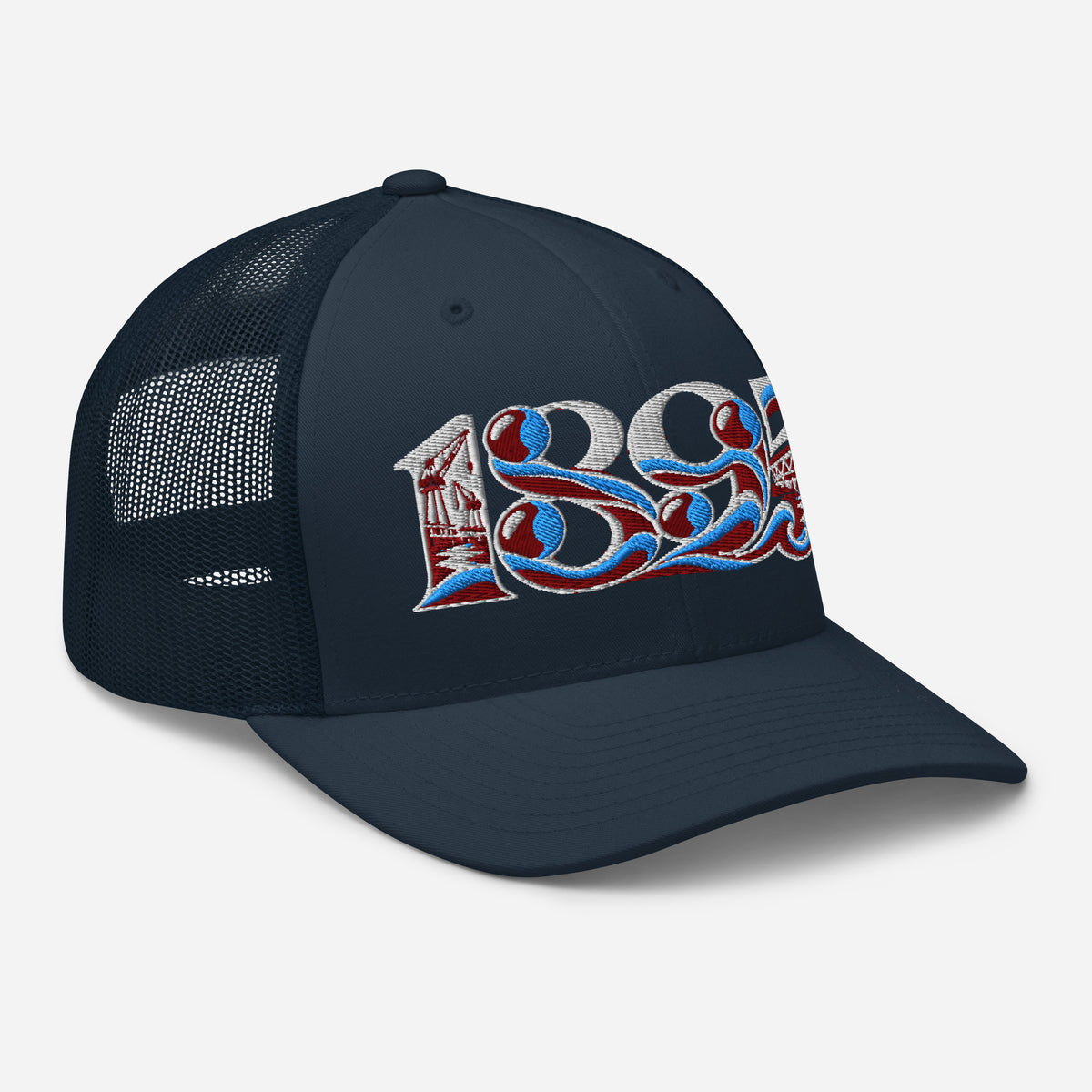 West Ham 1895 Heritage Embroidered Football Trucker Cap – navy right front view