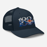 Leicester City 1884 Heritage Fox embroidered football trucker cap, navy colour, right-front view