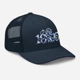 Chelsea 1905 Heritage Lion embroidered football trucker cap, navy colour, right-front view