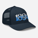 Manchester 1894 Worker Bee Heritage embroidered football trucker cap, navy colour, right-front view