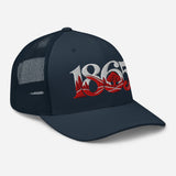 Nottingham 1865 Tree Roots Heritage embroidered football trucker cap, navy colour, right-front view