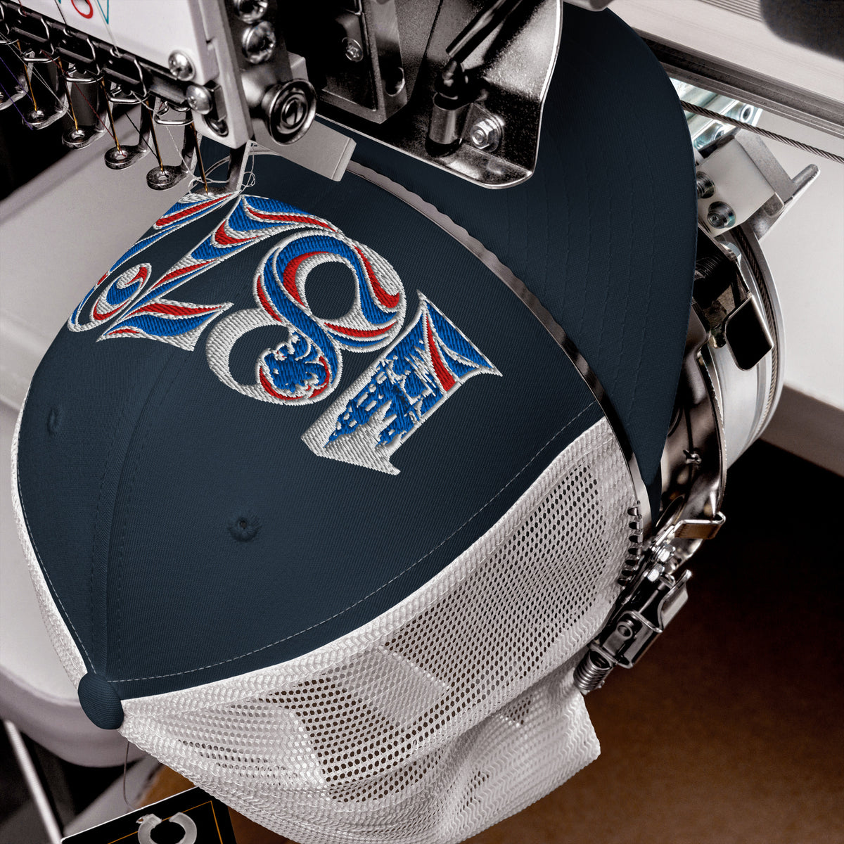 Rangers 1872 Founding Year Inspired Embroidered Football Trucker Cap – navy white front view