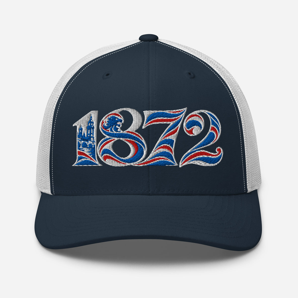 Rangers 1872 Founding Year Inspired Embroidered Football Trucker Cap – navy white front view