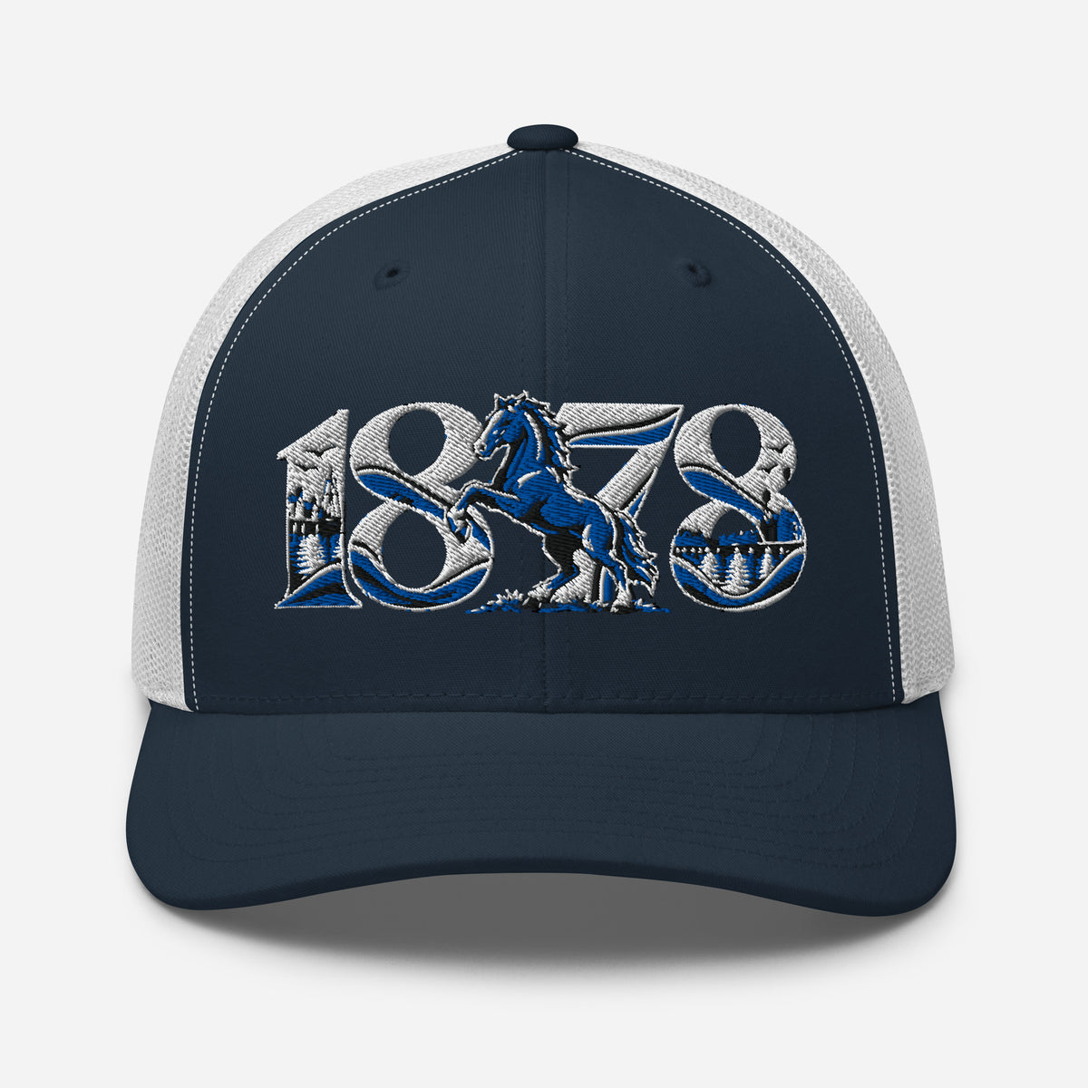 Ipswich Town 1878 Heritage Embroidered Football Trucker Cap – navy white front view