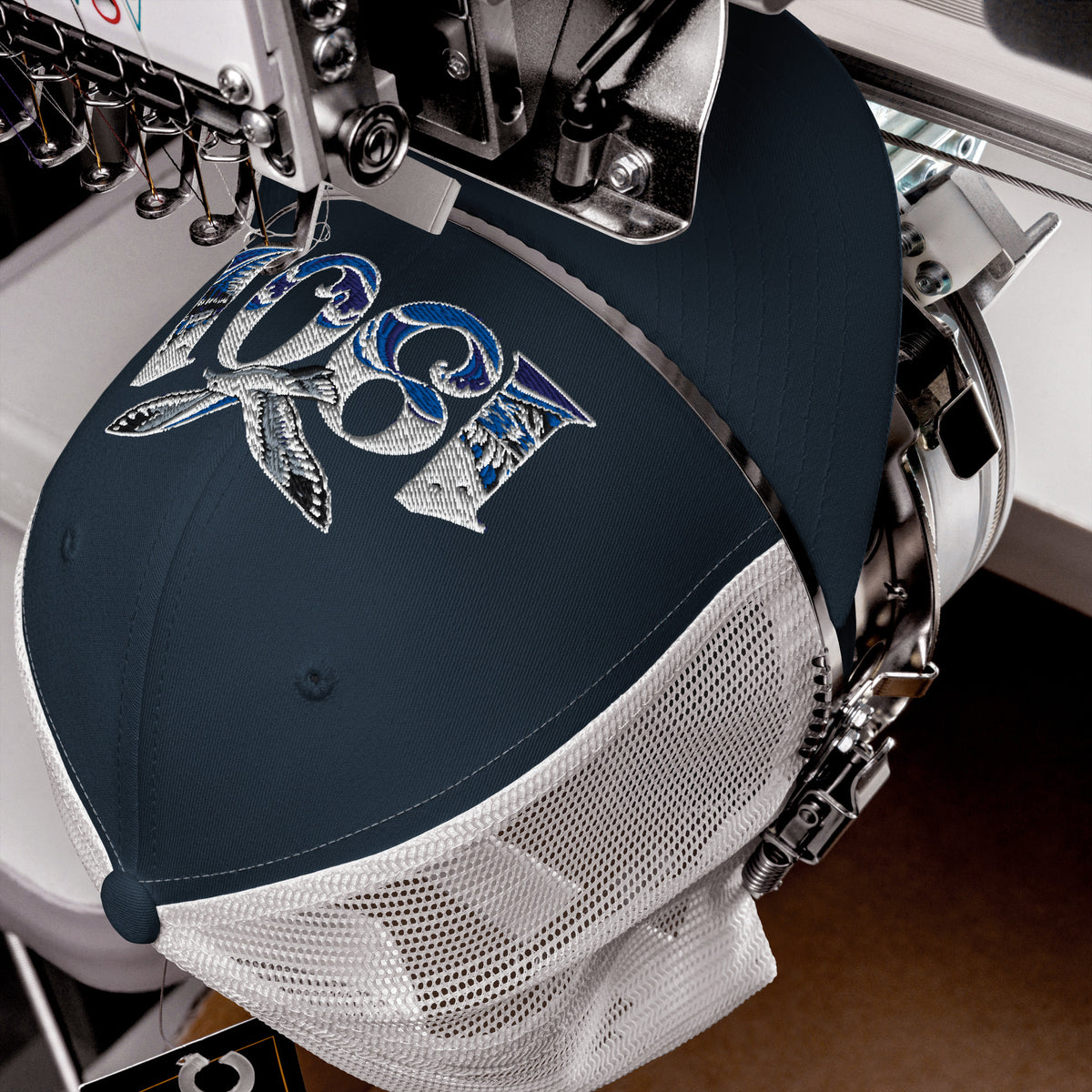 Brighton 1901 Heritage Seagulls Embroidered Football Trucker Cap – navy white front view