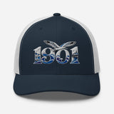 Brighton 1901 Heritage Seagulls Embroidered Football Trucker Cap – navy white front view
