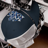 Chelsea 1905 Heritage Lion embroidered football trucker cap, navy white colour, front view