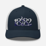 Tottenham Hotspur 1882 Heritage embroidered football trucker cap, navy white colour, front view