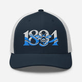 Manchester 1894 Worker Bee Heritage embroidered football trucker cap, navy white colour, front view