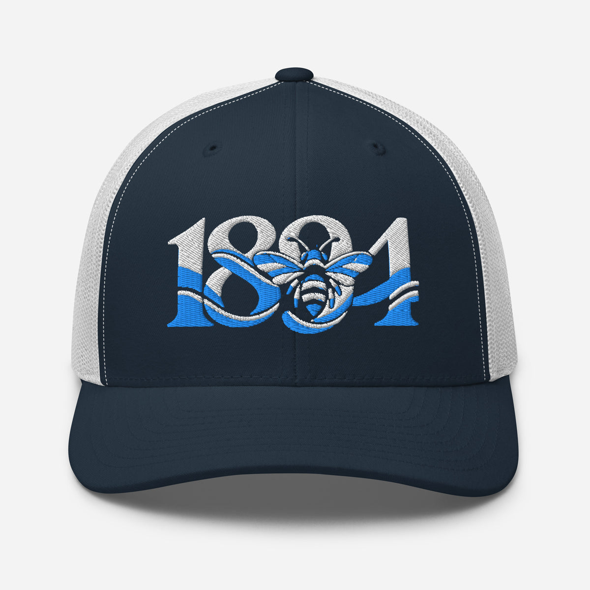 Manchester 1894 Worker Bee Heritage embroidered football trucker cap, navy white colour, front view