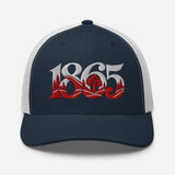 Nottingham 1865 Tree Roots Heritage embroidered football trucker cap, navy white colour, front view