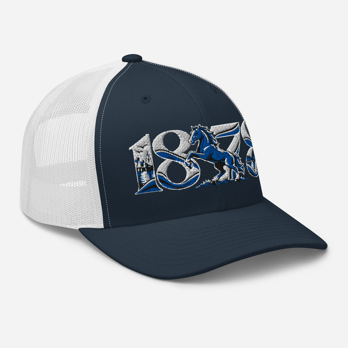 Ipswich Town 1878 Heritage Embroidered Football Trucker Cap – navy white right front view