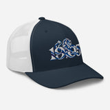 Chelsea 1905 Heritage Lion embroidered football trucker cap, navy white colour, right-front view