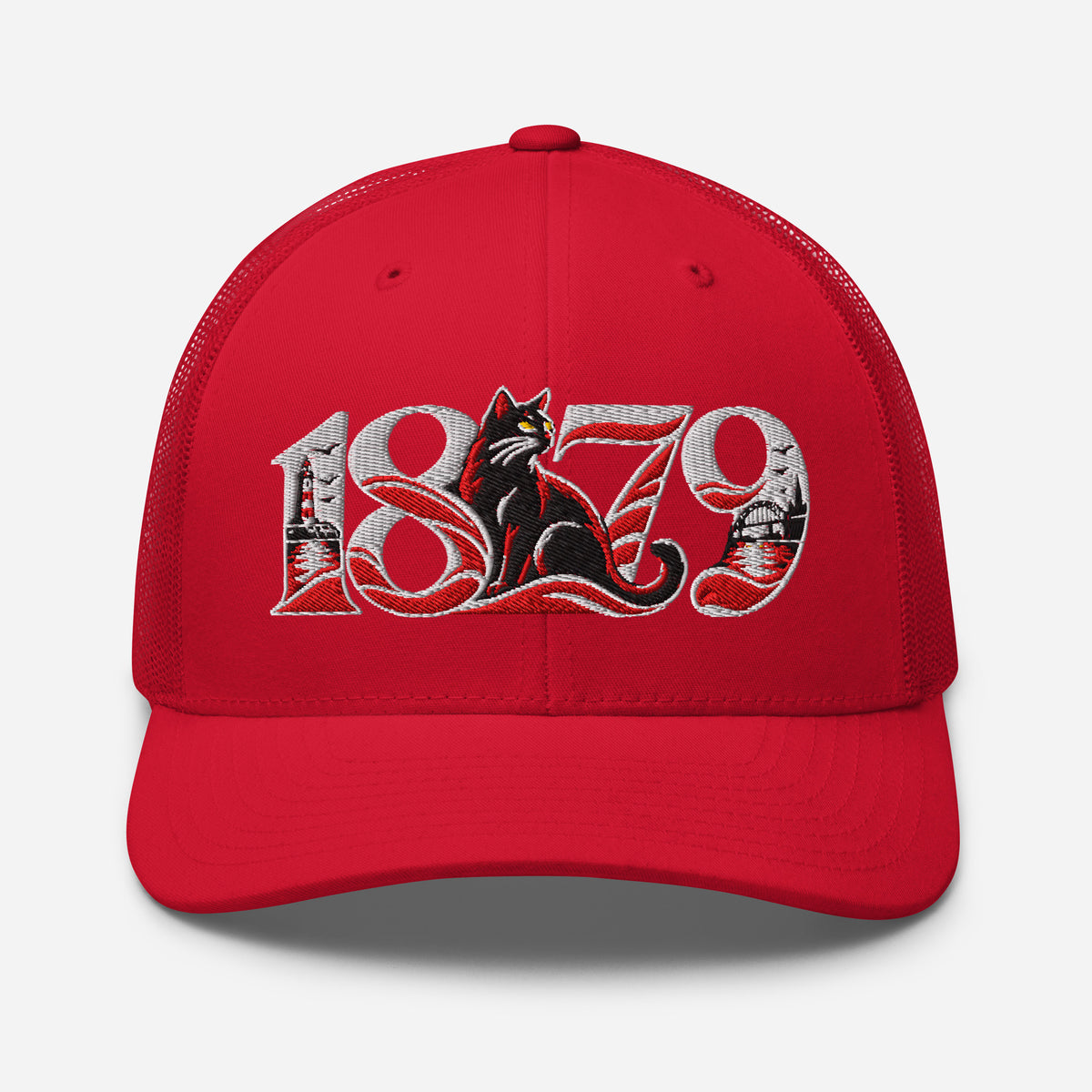 Sunderland 1879 Heritage Embroidered Football Trucker Cap – red front view