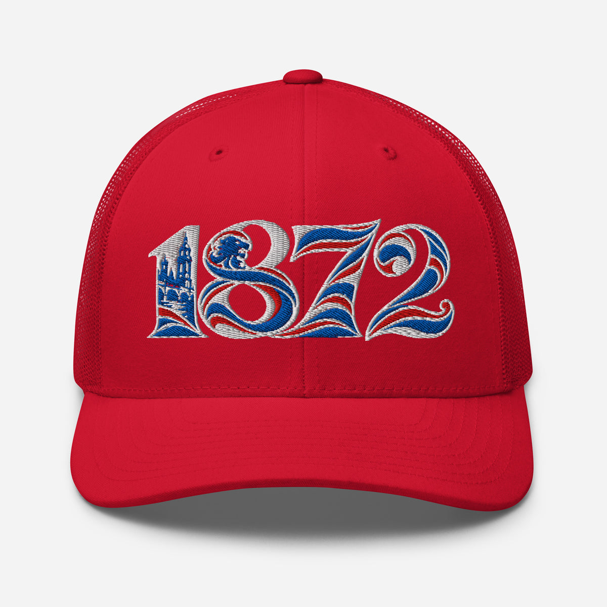 Rangers 1872 Founding Year Inspired Embroidered Football Trucker Cap – red front view
