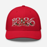 Arsenal 1886 Heritage Embroidered Football Trucker Cap – red front view