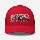 Fulham 1879 Heritage embroidered football trucker cap, red colour, front view