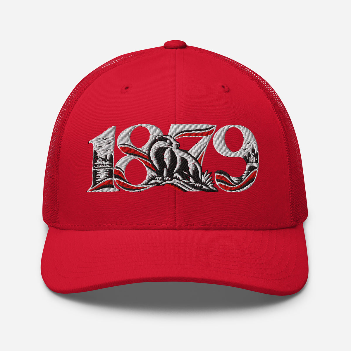 Fulham 1879 Heritage embroidered football trucker cap, red colour, front view