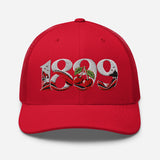 Bournemouth 1899 Heritage Cherries embroidered football trucker cap, red colour, front view