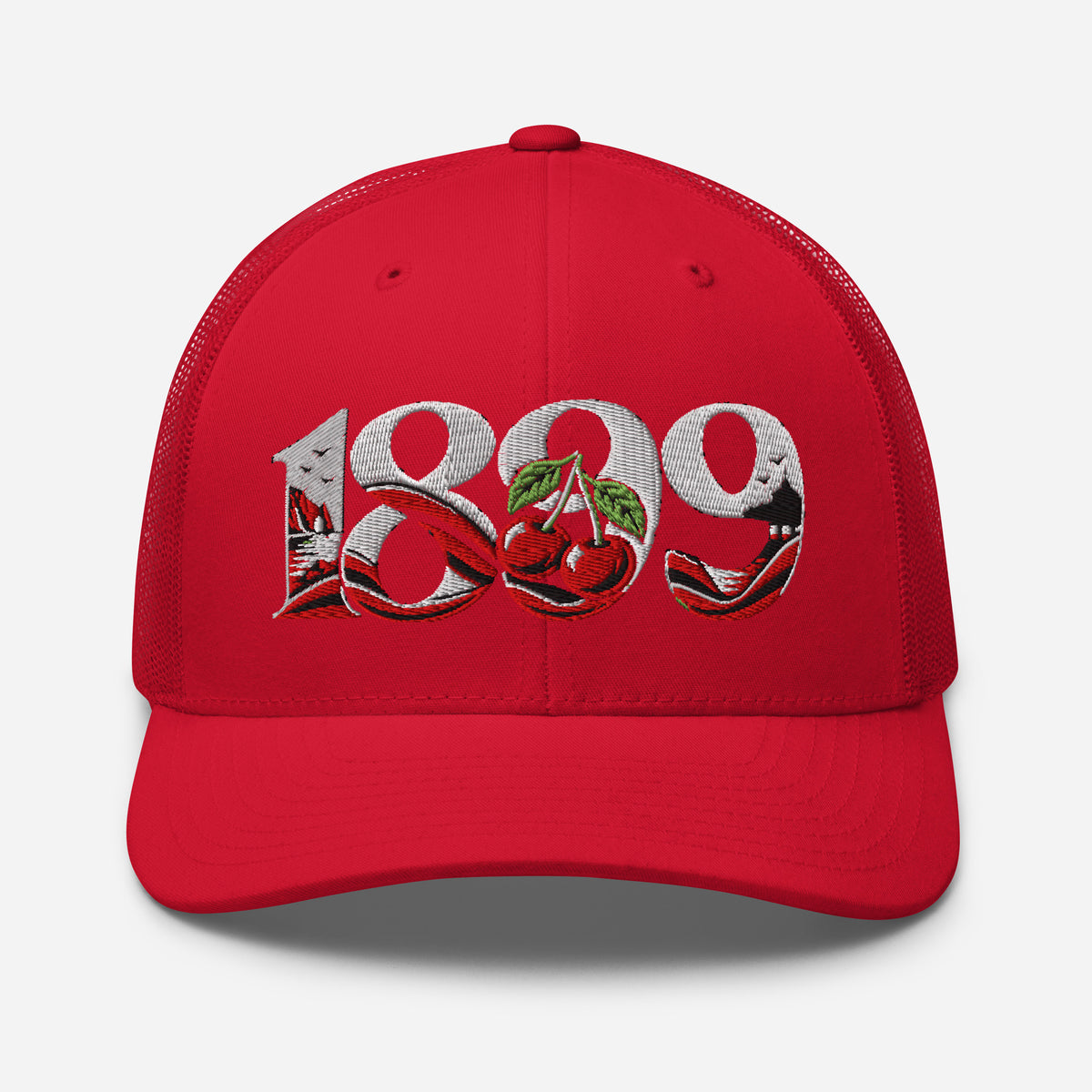 Bournemouth 1899 Heritage Cherries embroidered football trucker cap, red colour, front view