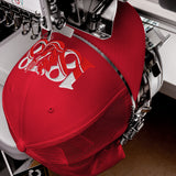 Manchester United 1878 Red Devil Heritage embroidered football trucker cap, red colour, front view