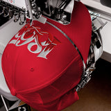Nottingham 1865 Tree Roots Heritage embroidered football trucker cap, red colour, front view