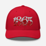 Nottingham 1865 Tree Roots Heritage embroidered football trucker cap, red colour, front view