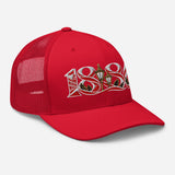 Arsenal 1886 Heritage Embroidered Football Trucker Cap – red right front view