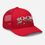 Bournemouth 1899 Heritage Cherries embroidered football trucker cap, red colour, right-front view