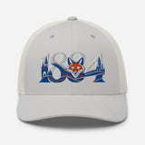 Leicester City 1884 Heritage Fox embroidered football trucker cap, silver colour, front view