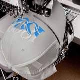 Coventry City 1883 Heritage Elephant embroidered football trucker cap, silver colour, front view