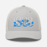 Coventry City 1883 Heritage Elephant embroidered football trucker cap, silver colour, front view