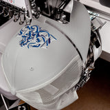 Chelsea 1905 Heritage Lion embroidered football trucker cap, silver colour, front view
