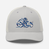 Chelsea 1905 Heritage Lion embroidered football trucker cap, silver colour, front view