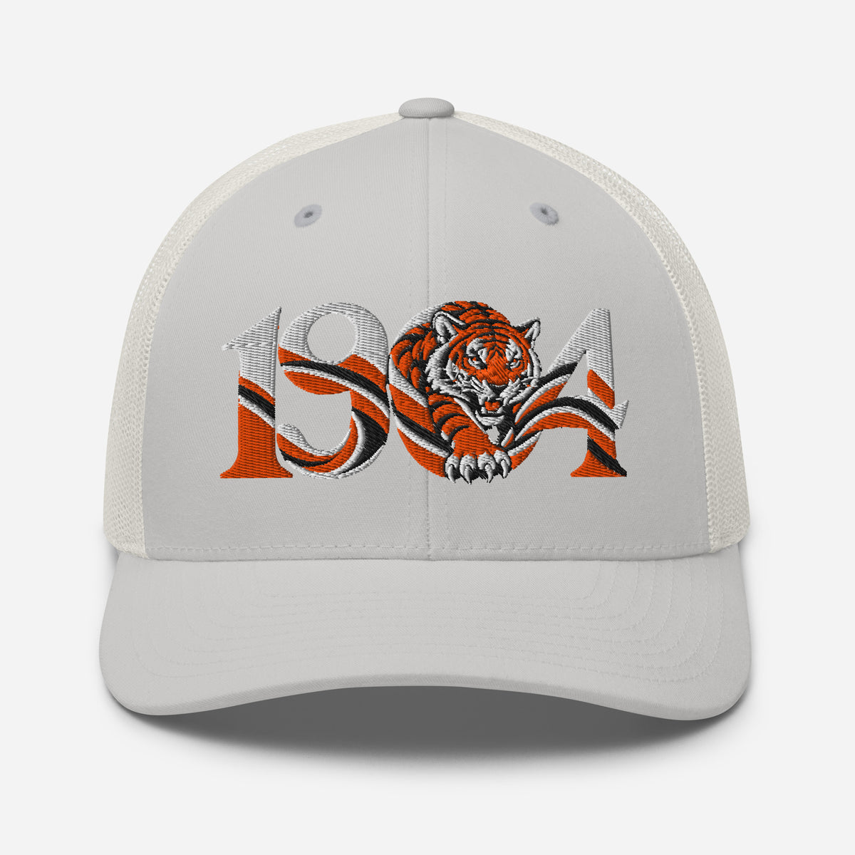 Hull 1904 Tigers Heritage embroidered football trucker cap, silver colour, front view