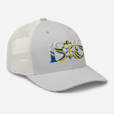 Leeds 1919 White Rose Heritage embroidered football trucker cap, silver colour, right-front view