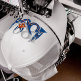 Leicester City 1884 Heritage Fox embroidered football trucker cap, white colour, front view