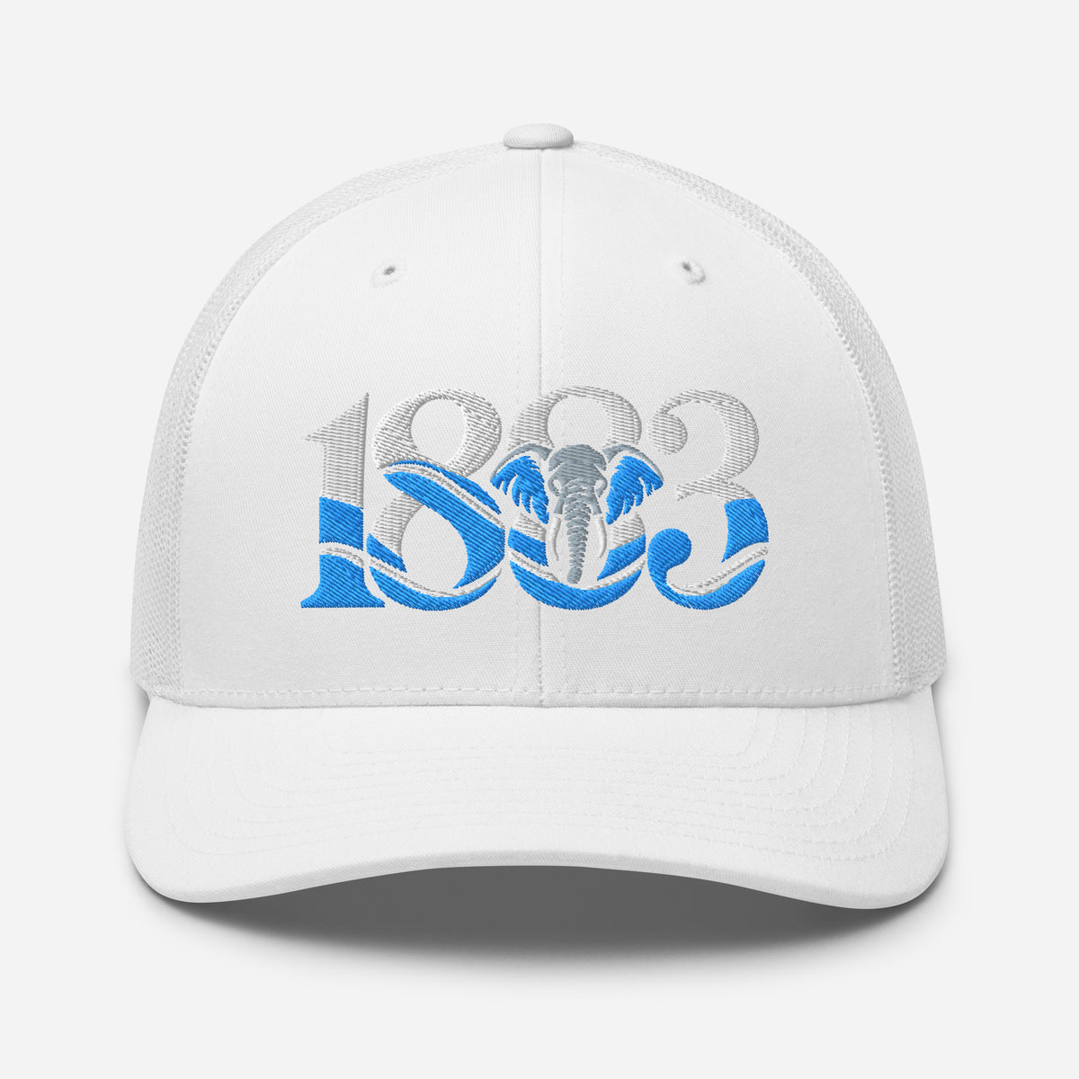 Coventry City 1883 Heritage Elephant embroidered football trucker cap, white colour, front view