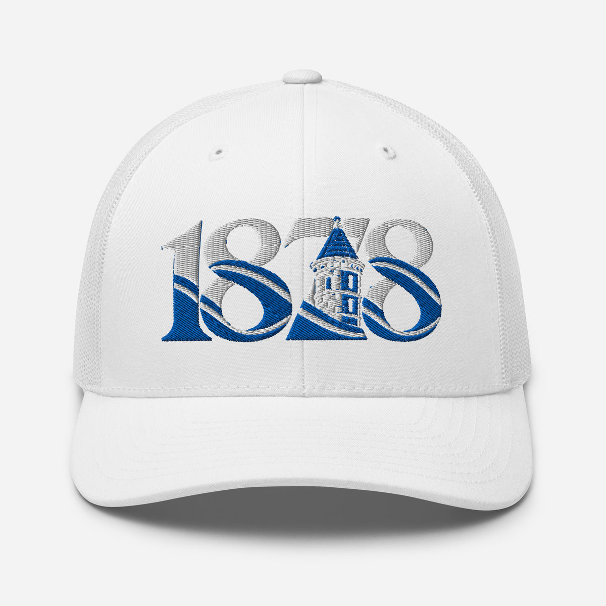 Everton 1878 Heritage Tower embroidered football trucker cap, white colour, front view