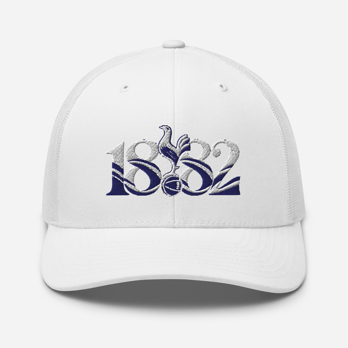 Tottenham Hotspur 1882 Heritage embroidered football trucker cap, white colour, front view