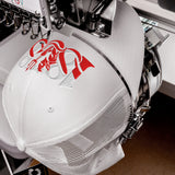 Manchester United 1878 Red Devil Heritage embroidered football trucker cap, white colour, front view