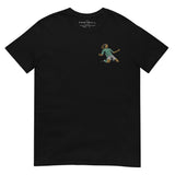 Henrik Larsson inspired Celtic embroidered football T-shirt in black, front view