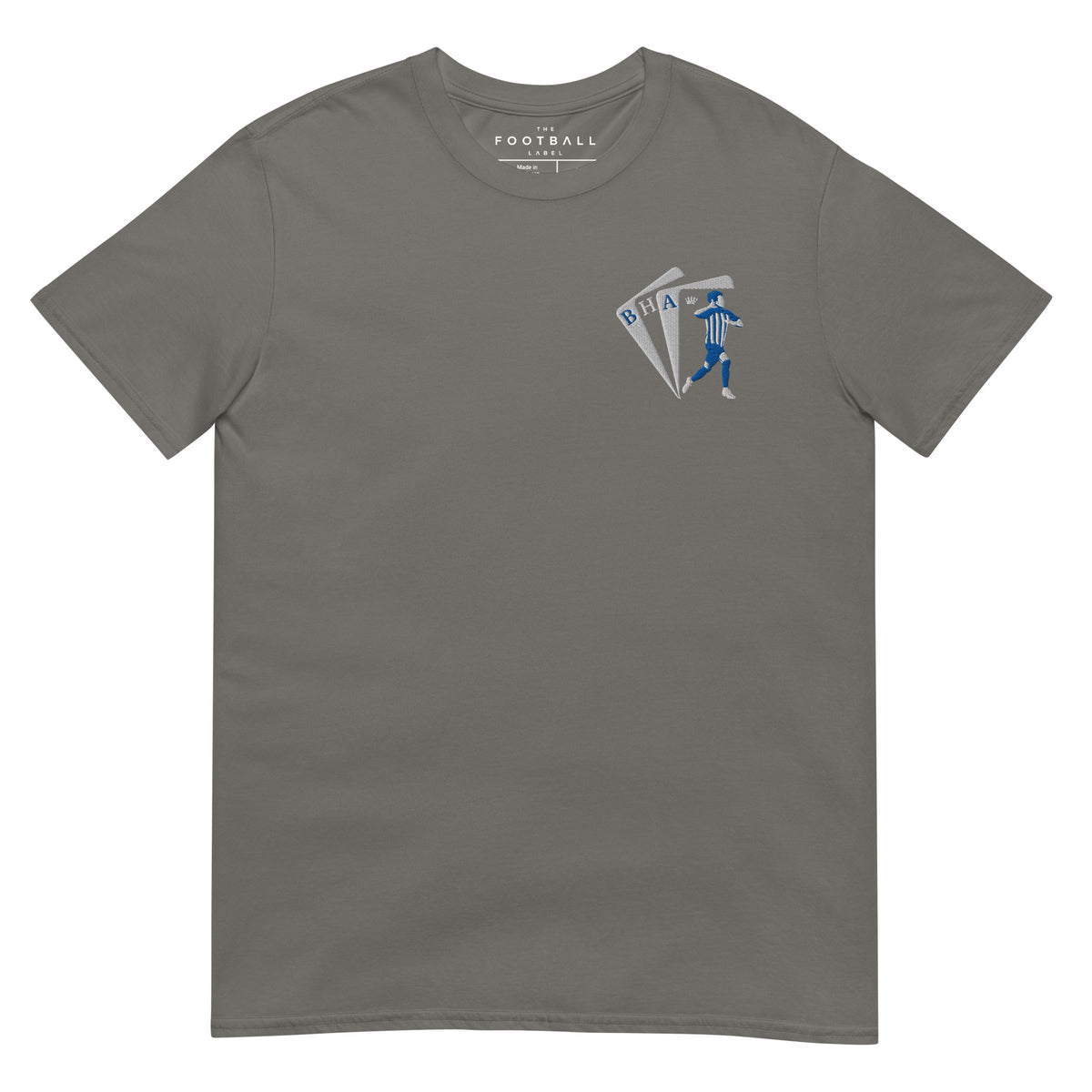 Kaoru Mitoma Inspired Brighton King Embroidered Football T-Shirt in charcoal, alternate front view