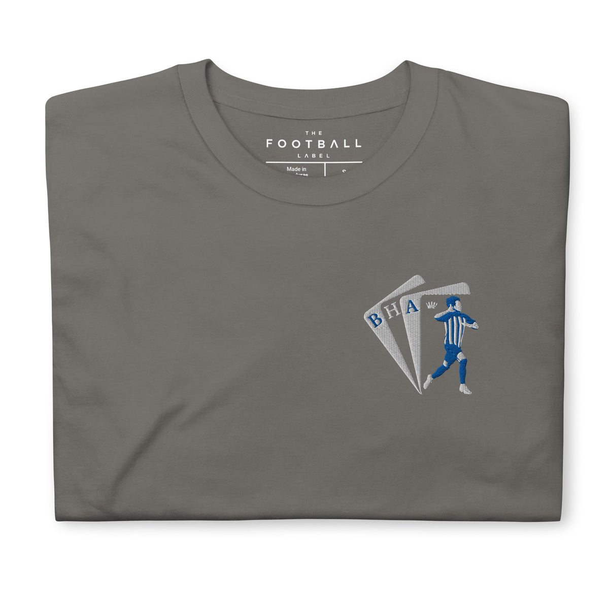 Kaoru Mitoma Inspired Brighton King Embroidered Football T-Shirt in charcoal, front view