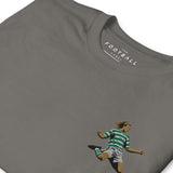 Henrik Larsson inspired Celtic embroidered football T-shirt in charcoal, close-up embroidery detail