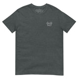 Tottenham Postcode Embroidered Football T-Shirt in dark heather, alternate front view