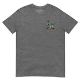 Henrik Larsson inspired Celtic embroidered football T-shirt in graphite heather, front view alternate mockup