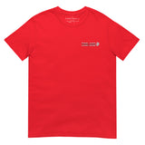 England World Cup Lion Embroidered Football T-Shirt in red, alternate front view
