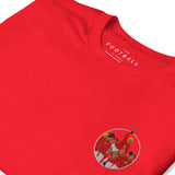 England 1966 Circle Embroidered Football T-Shirt in red, embroidery detail close-up