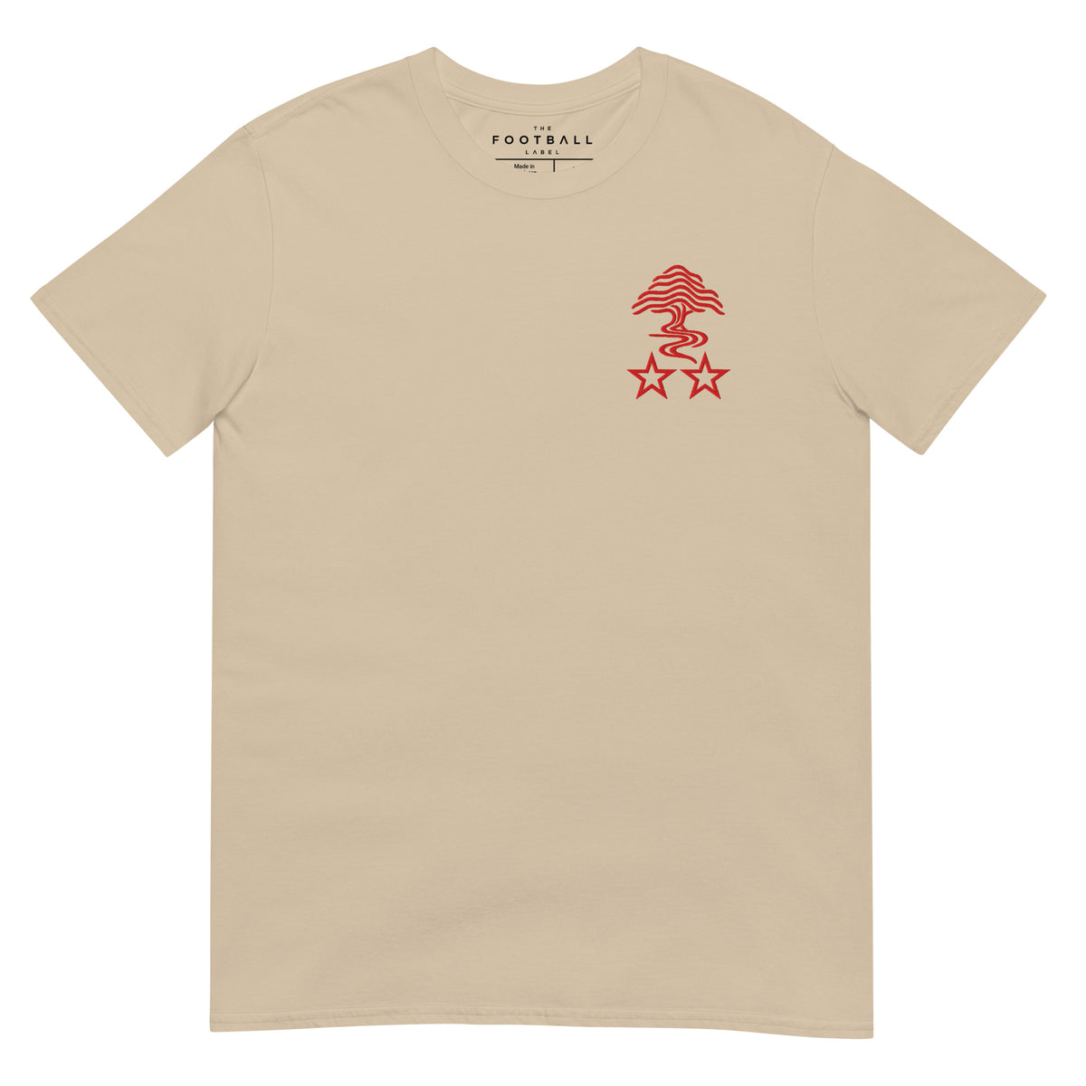 Nottingham Forest Inspired Two Stars Embroidered Football T-Shirt in sand – front view